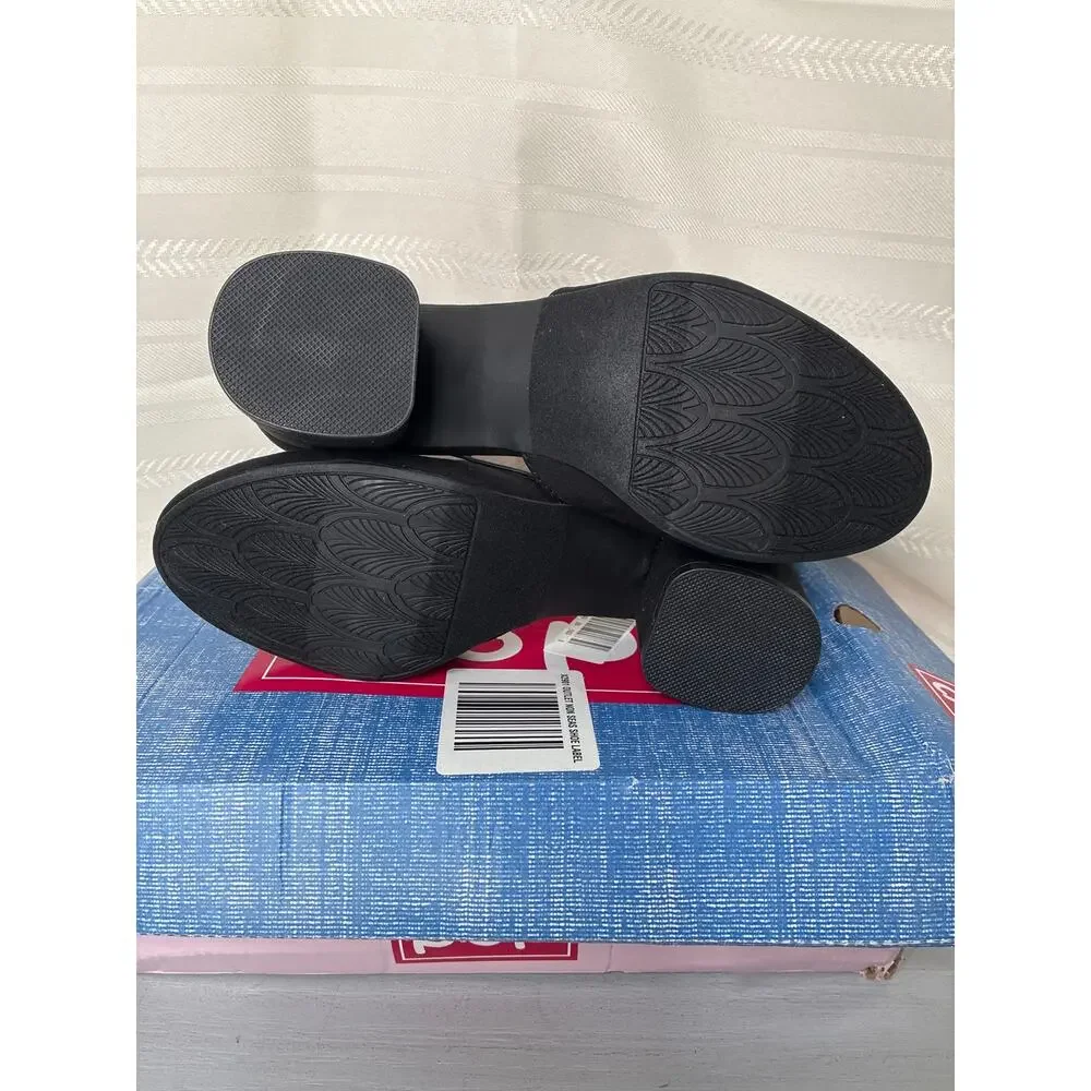 POP Gal Block Heel Pumps Black Womens Size 7.5M Ankle Strap
